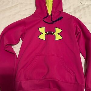 Under Armour Pink Hoodie with Yellow/lime Lining EUC
